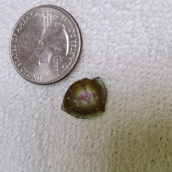 Watermelon tourmaline 2 faceted stones foil leaf back side. 1 Watermelon slice - Picture 3 of 5